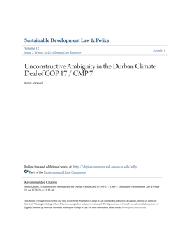 Unconstructive Ambiguity in the Durban Climate Deal of COP 17 / CMP 7 Remi Moncel