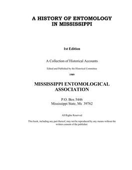 A History of Entomology in Mississippi