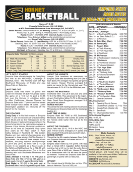 Emporia State Game Notes at MIAA-NSIC Challenge