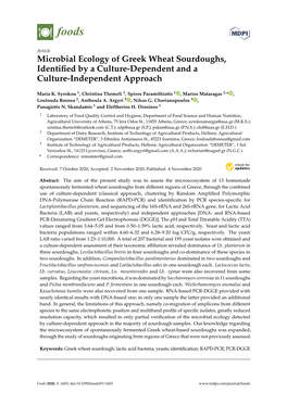 Microbial Ecology of Greek Wheat Sourdoughs, Identified by a Culture-Dependent and a Culture-Independent Approach