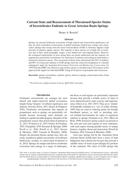 Current State and Reassessment of Threatened Species Status of Invertebrates Endemic to Great Artesian Basin Springs