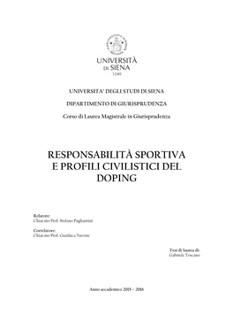 Responsabilità Sportiva E Profili Civilistici Del Doping