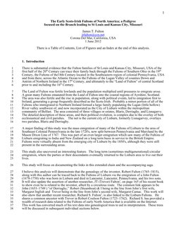 The Early Scots-Irish Fultons of North America; a Pedigree Focused on the Branch Leading to St Louis and Kansas City, Missouri