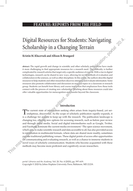 Digital Resources for Students: Navigating Scholarship in a Changing Terrain 20.4