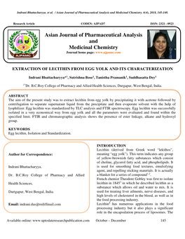 Extraction of Lecithin from Egg Yolk and Its Characterization