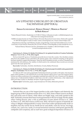 An Updated Checklist of Croatian Tachinidae (Diptera)