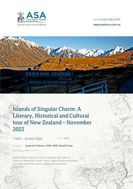 Islands of Singular Charm: a Literary, Historical and Cultural Tour of New Zealand – November 2022