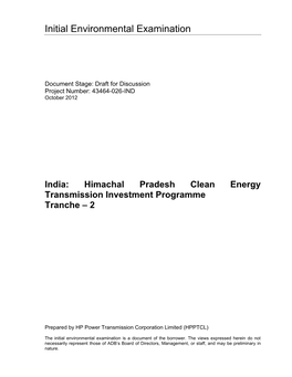 Draft IEE: India: Himachal Pradesh Clean Energy Transmission