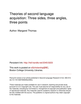 Theories of Second Language Acquisition: Three Sides, Three Angles, Three Points