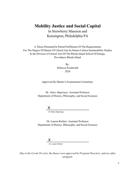 Mobility Justice and Social Capital in Strawberry Mansion and Kensington, Philadelphia PA