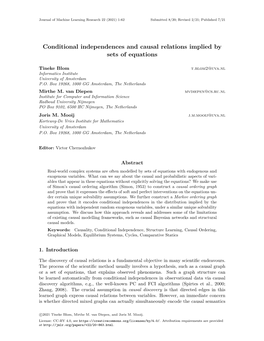 Conditional Independences and Causal Relations Implied by Sets of Equations