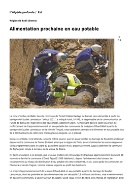 Alimentation Prochaine En Eau Potable