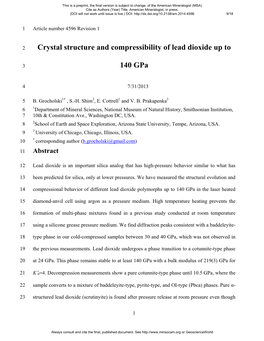 Crystal Structure and Compressibility of Lead Dioxide up to 140