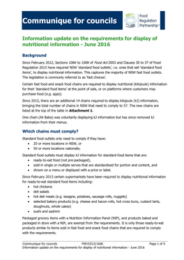 Display of Nutritional Information - June 2016