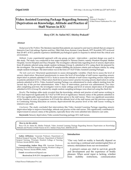 Video Assisted Learning Package Regarding Sensory Deprivation on Knowledge, Attitude and Practice of Staff Nurses in ICU