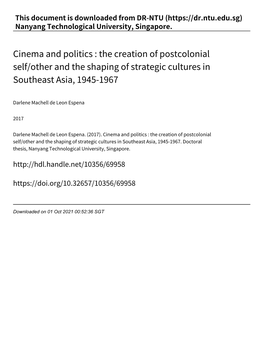 Cinema and Politics : the Creation of Postcolonial Self/Other and the Shaping of Strategic Cultures in Southeast Asia, 1945‑1967