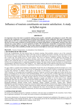 Influence of Tourism Constituents on Tourist Satisfaction: a Study in Sylhet Region