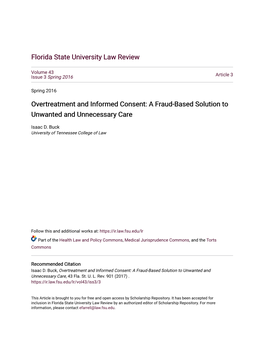 Overtreatment and Informed Consent: a Fraud-Based Solution to Unwanted and Unnecessary Care