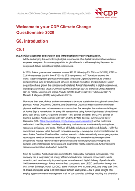 CDP Climate Change Questionnaire 2020 Monday, August 24, 2020