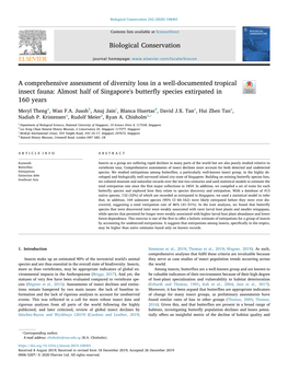 A Comprehensive Assessment of Diversity Loss in a Well-Documented Tropical Insect Fauna: Almost Half of Singapore's Butterﬂy Species Extirpated in T 160 Years