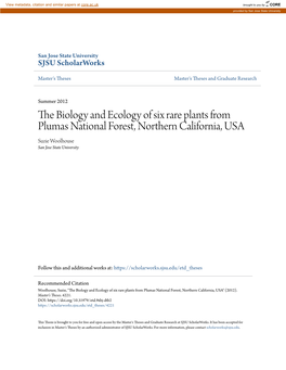 The Biology and Ecology of Six Rare Plants from Plumas National Forest, Northern California, Usa