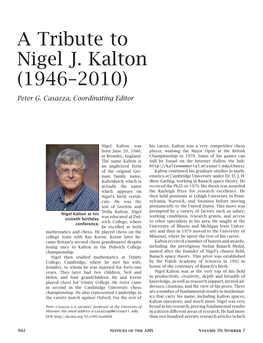 A Tribute to Nigel J. Kalton (1946–2010) Peter G