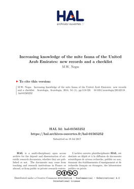 Increasing Knowledge of the Mite Fauna of the United Arab Emirates: New Records and a Checklist M.W