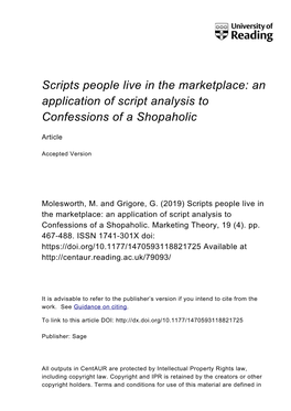 Scripts People Live in the Marketplace: an Application of Script Analysis to Confessions of a Shopaholic