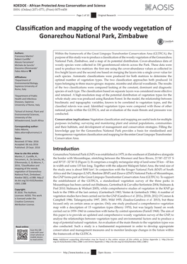 Classification and Mapping of the Woody Vegetation of Gonarezhou National Park, Zimbabwe