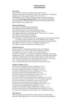 Climbing Resume John Middendorf