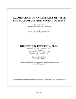 Examination of an Abstract of Title in Oklahoma: a Procedural Outline