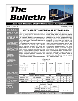 BULLETIN - OCTOBER, 2008 Bulletin New York Division, Electric Railroaders’ Association Vol