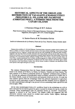 Historical Aspects of the Origin and Distribution of Tagasaste (Chamaecytisus Proliferus (L