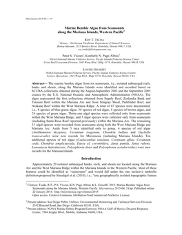 Marine Benthic Algae from Seamounts Along the Mariana Islands, Western Pacific1