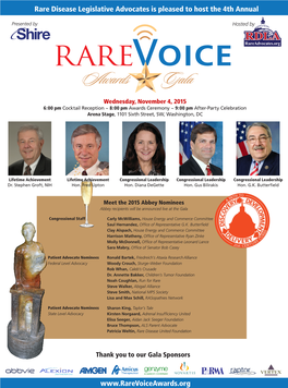 Rare Disease Legislative Advocates Is Pleased to Host the 4Th Annual