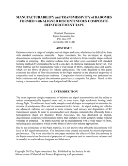 MANUFACTURABILITY and TRANSMISSIVITY of RADOMES FORMED with ALIGNED DISCONTINUOUS COMPOSITE REINFORCEMENT TAPE