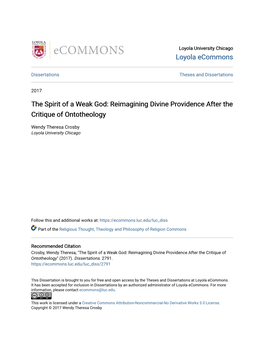 The Spirit of a Weak God: Reimagining Divine Providence After the Critique of Ontotheology
