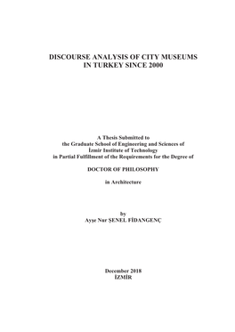 Discourse Analysis of City Museums in Turkey Since 2000