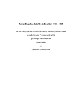 Rainer Barzel Und Die Große Koalition 1966 – 1969