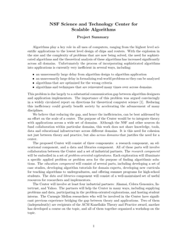 NSF Science and Technology Center for Scalable Algorithms Project Summary