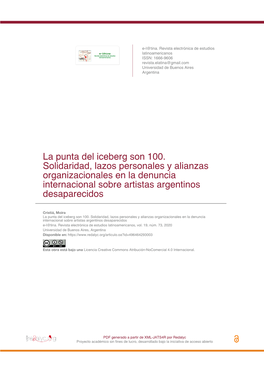La Punta Del Iceberg Son 100. Solidaridad, Lazos Personales Y Alianzas Organizacionales En La Denuncia Internacional Sobre Artistas Argentinos Desaparecidos