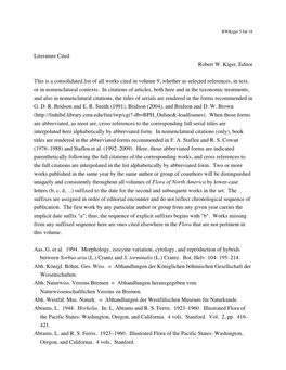 Literature Cited Robert W. Kiger, Editor This Is a Consolidated List Of