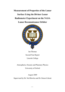 Measurement of Properties of the Lunar Surface Using the Diviner Lunar Radiometer Experiment on the NASA Lunar Reconnaissance Orbiter