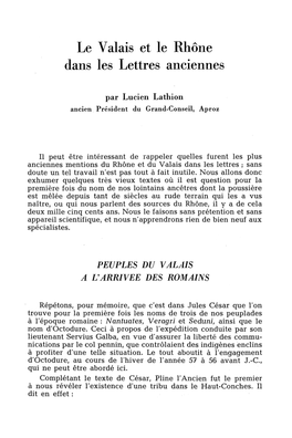 Le Valais Et Le Rhône Dans Les Lettres Anciennes