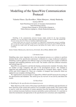 Modelling of the Spacewire Communication Protocol