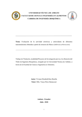 Evaluación De La Actividad Citotóxica Y Antioxidante De Diferentes Nanoemulsiones Obtenidas a Partir De Extractos De Marco (Ambrosia Arborescens)