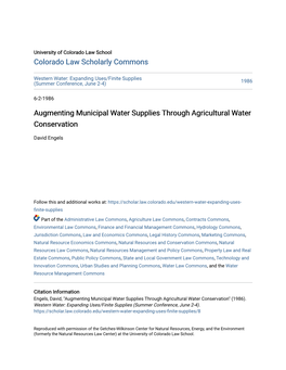Augmenting Municipal Water Supplies Through Agricultural Water Conservation