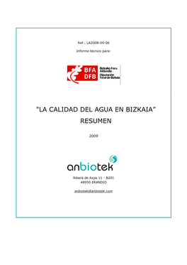 "La Calidad Del Agua En Bizkaia” Resumen