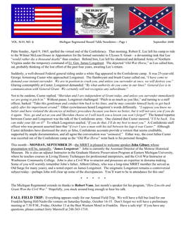 VOL. XLVI, NO. 9 Michigan Regimental Round Table Newsletter—Page 1 September 2006