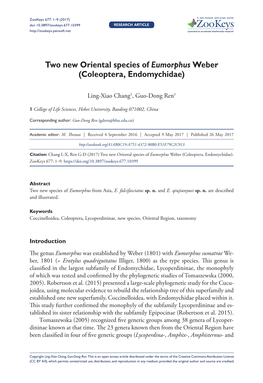 Coleoptera, Endomychidae) 1 Doi: 10.3897/Zookeys.677.10399 RESEARCH ARTICLE Launched to Accelerate Biodiversity Research